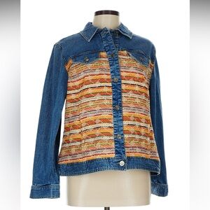 Chico’s Denim Jacket Weave Tweed Stretch M